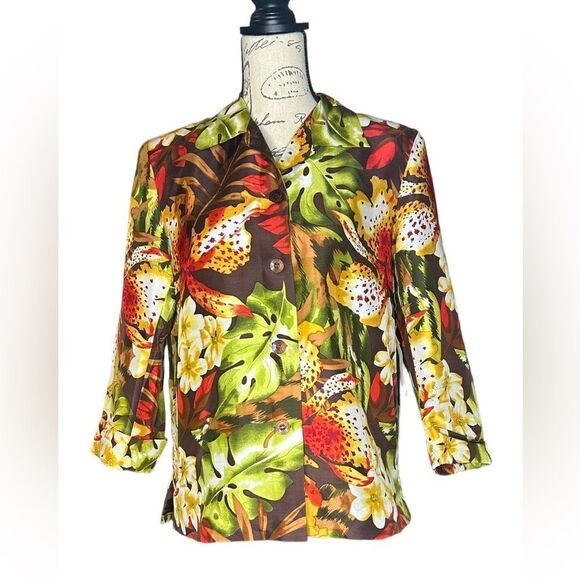 Silkland Vintage Floral Light Jacket / Tropical Button 100% silk NWT size 6 - Picture 1 of 9